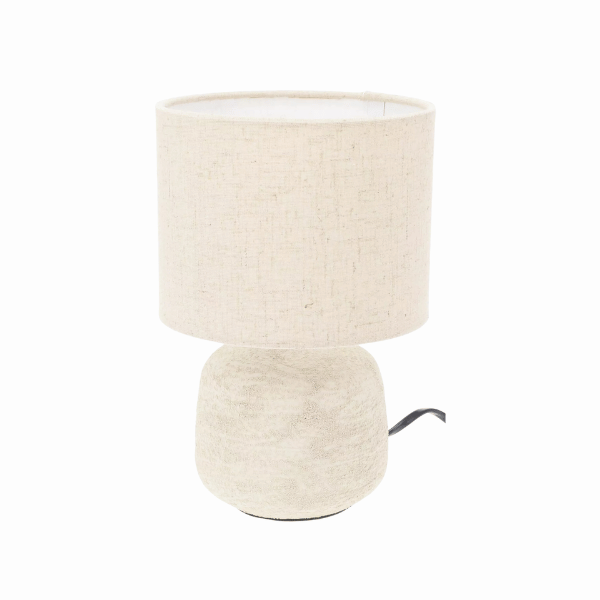Beige kleine tafellamp met linnen kap