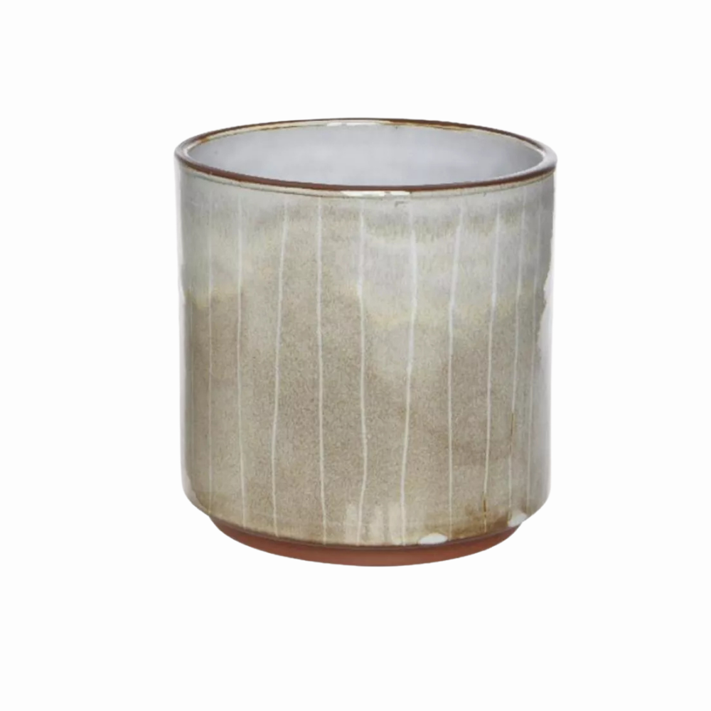 Beige bloempot keramiek – met fijne lijnen