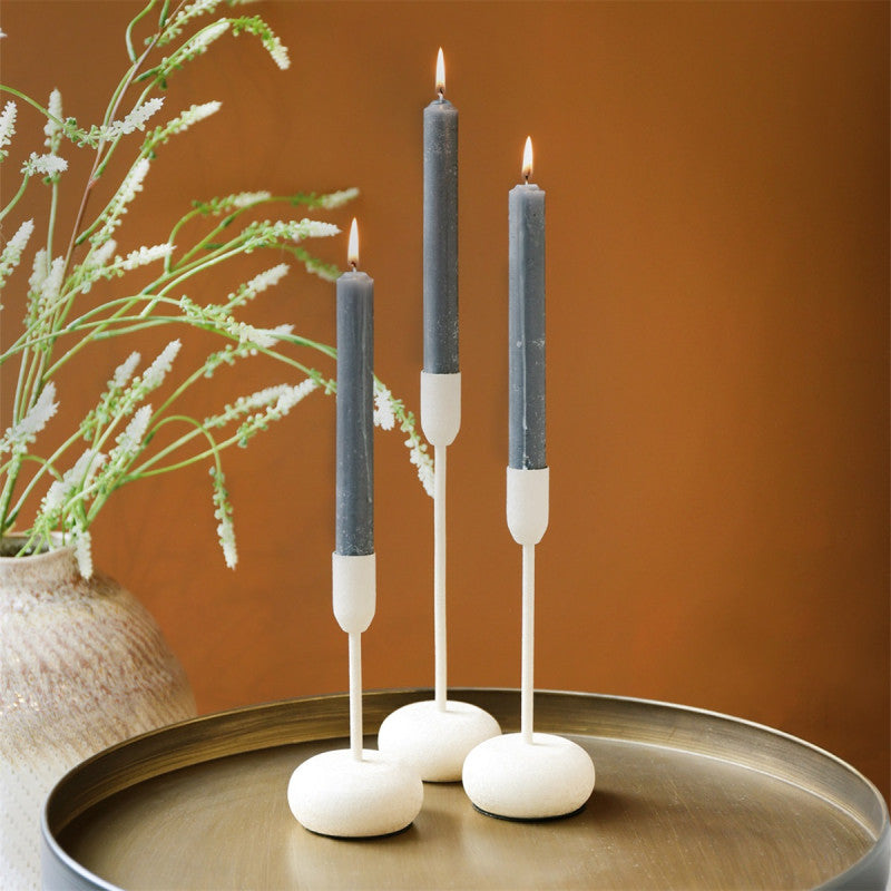 Beige metalen kandelaar – Countryfield - 8x8x15,5cm