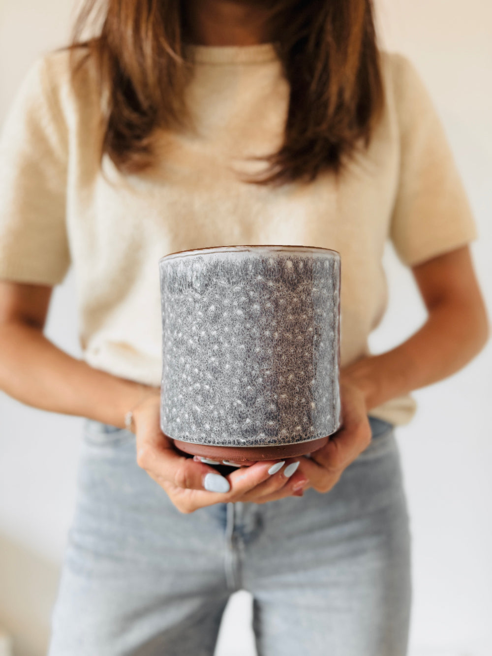 Donkerblauwe bloempot keramiek