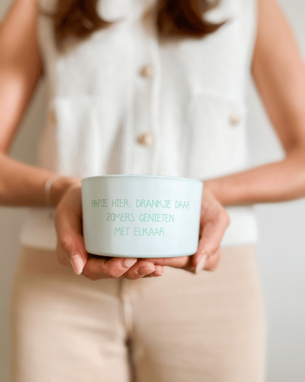 Citronella buitenkaars met quote -zomers genieten met elkaar