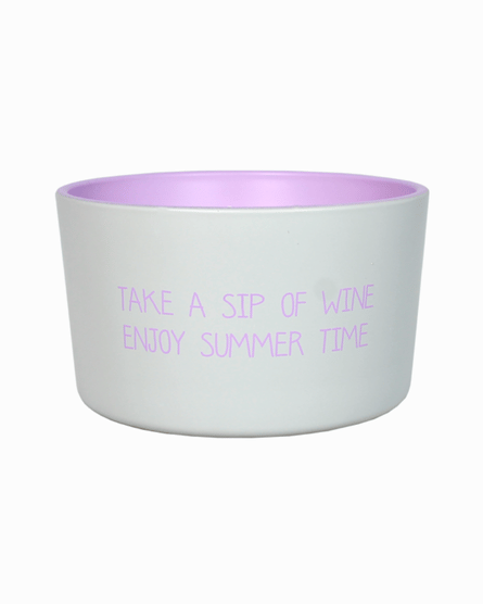 Citronella buitenkaars met quote - take a sip of wine