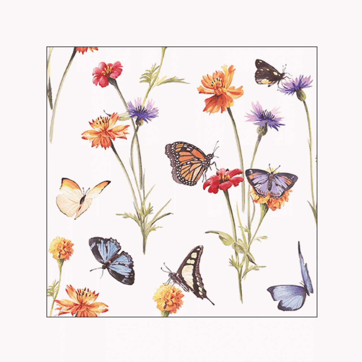 Servetten - Bloemen & vlinders - 20 stuks - 33x33cm - Maison Des Bonheurs