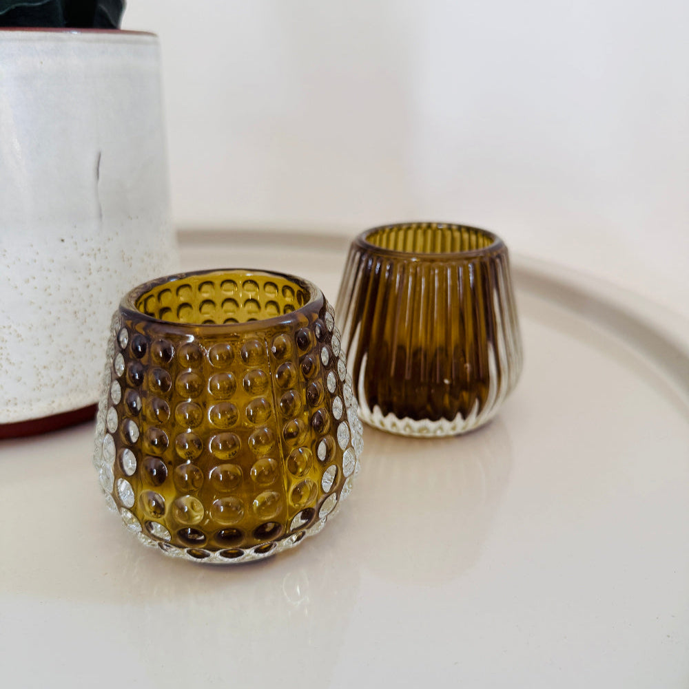 Set theelichthouders groen glas – 2 stuks