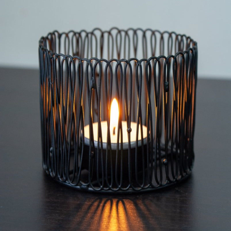 Theelichthouder wired zwart - Maison Des Bonheurs