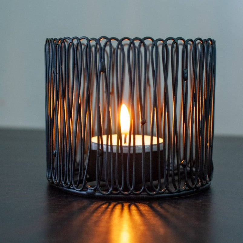 Theelichthouder wired zwart - Maison Des Bonheurs