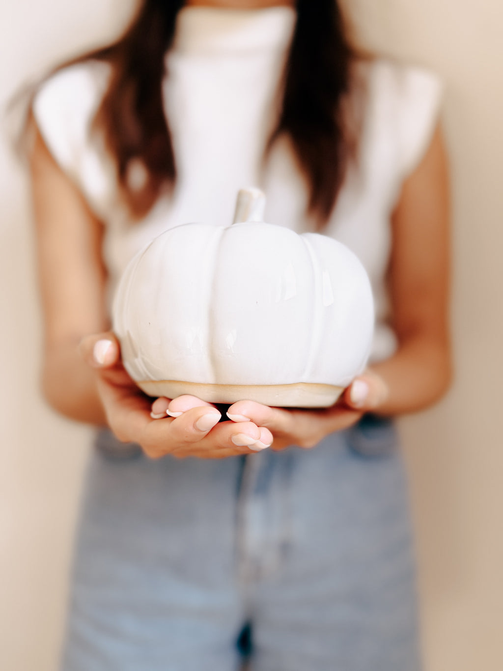 Decoratie pompoen | Lichtgrijs | Keramiek | 14x11cm