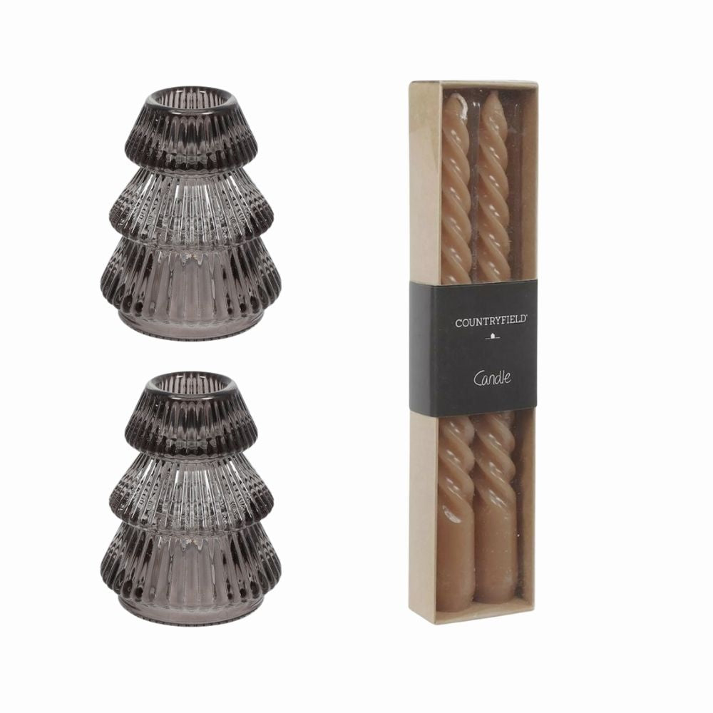 Bundel 2 kandelaars en dinerkaarsen