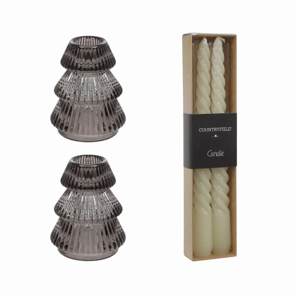 Bundel 2 kandelaars en dinerkaarsen