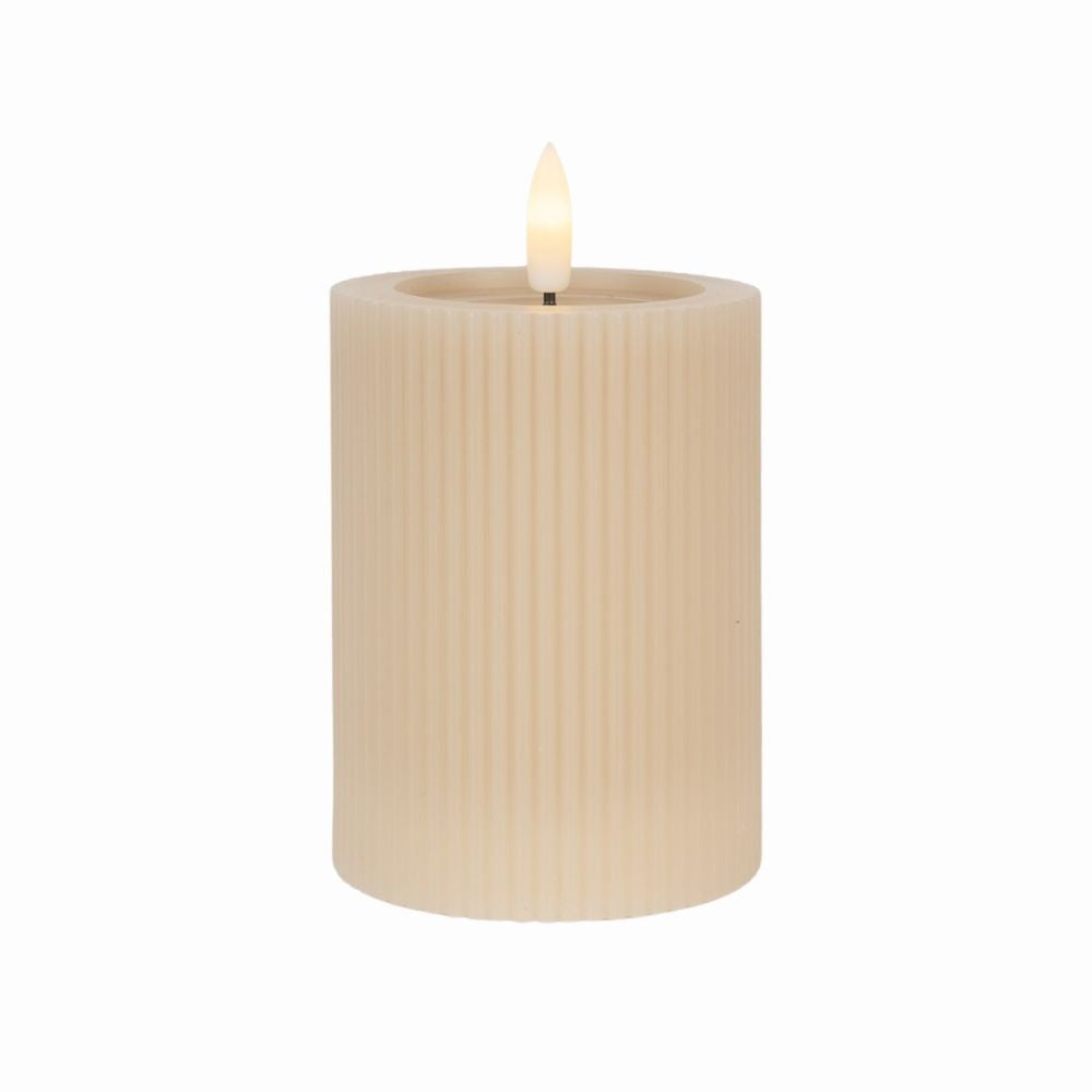 Stompkaars LED met ribbel - Beige - Ø8x13 cm