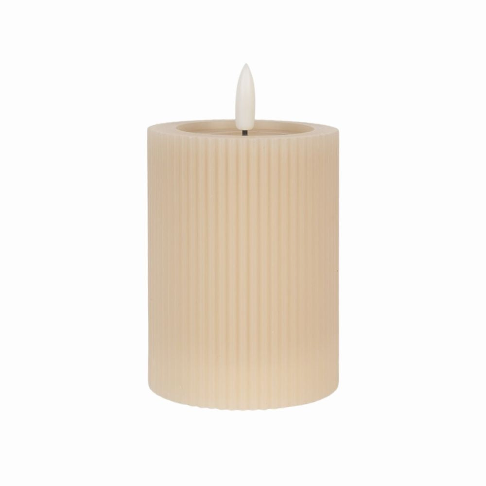 Stompkaars LED met ribbel - Beige - Ø8x13 cm