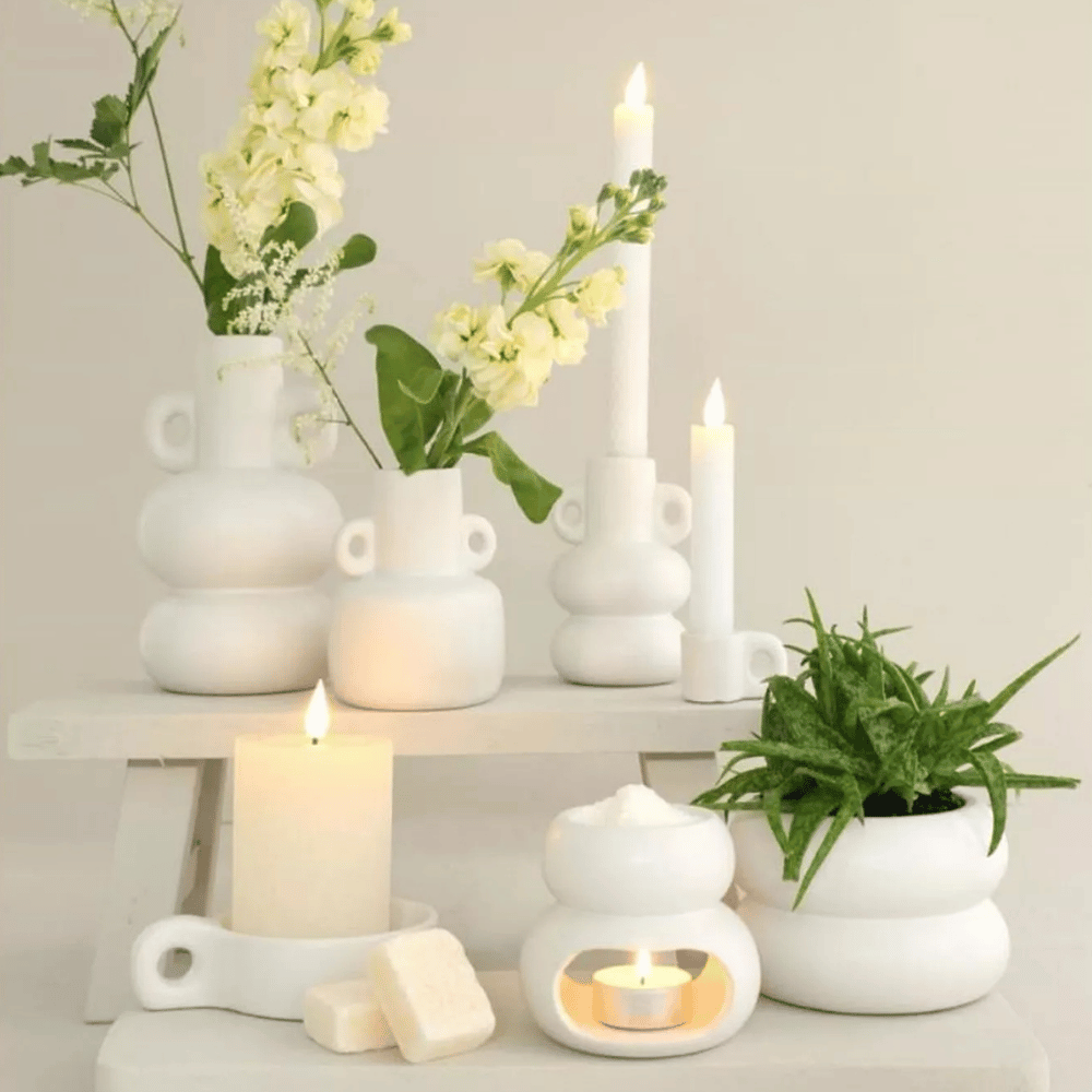 Witte bolle bloempot – keramiek