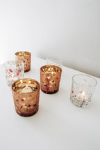 Theelichthouder bloemen roze - Niet doorzichtig Glas - 7x8cm - Maison Des Bonheurs