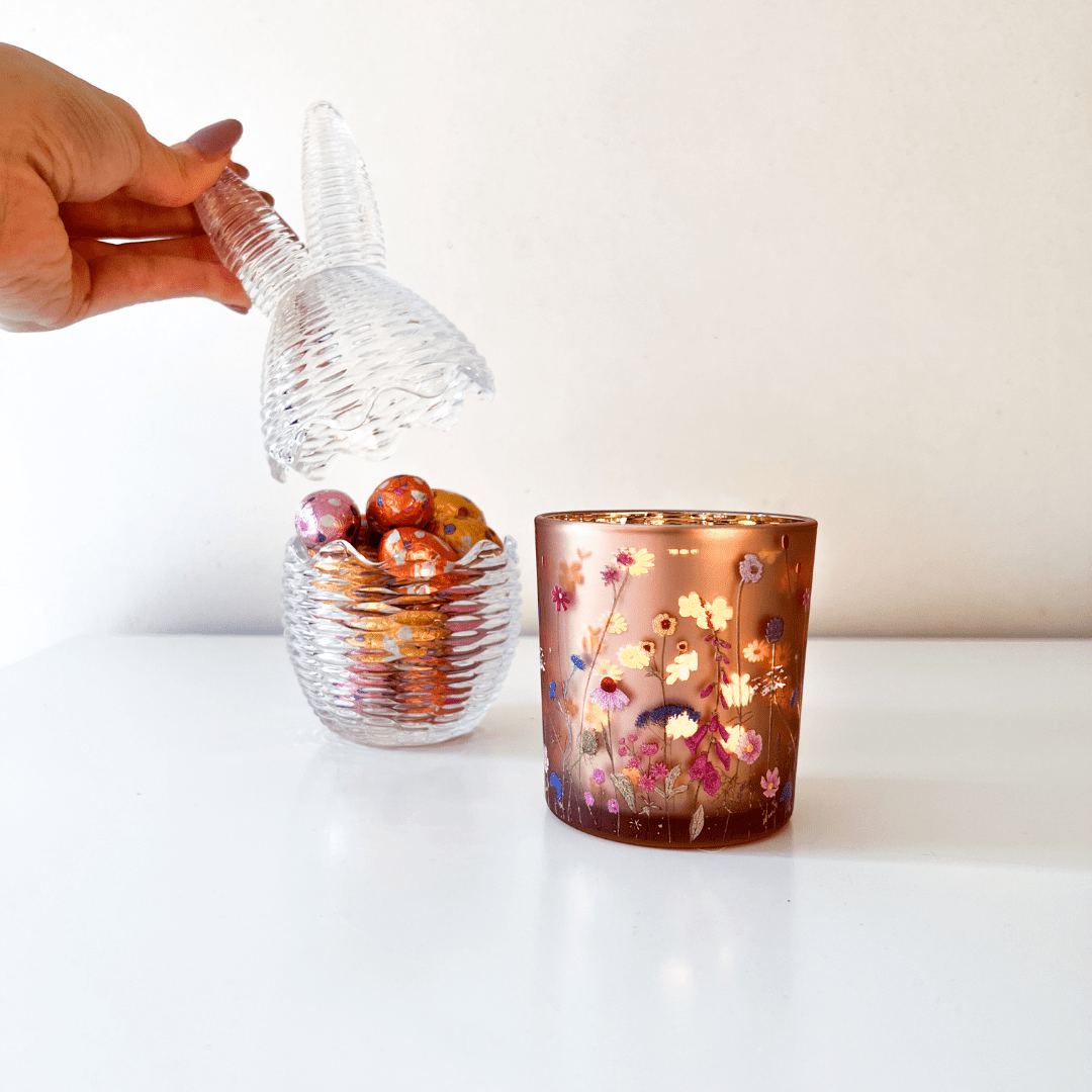 Theelichthouder bloemen roze - Niet doorzichtig Glas - 7x8cm - Maison Des Bonheurs