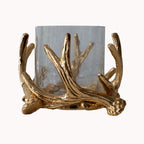 Theelichthouder met hertengewei champagne goud | 17 cm | Mars & More - Maison Des Bonheurs