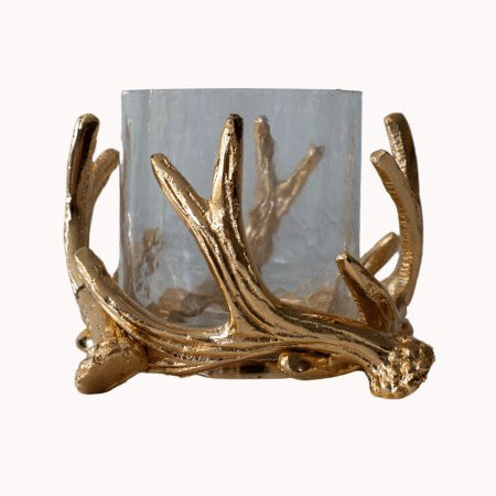 Theelichthouder met hertengewei champagne goud | 17 cm | Mars & More - Maison Des Bonheurs