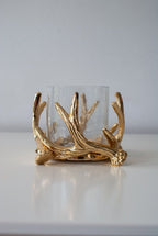 Theelichthouder met hertengewei champagne goud | 17 cm | Mars & More - Maison Des Bonheurs