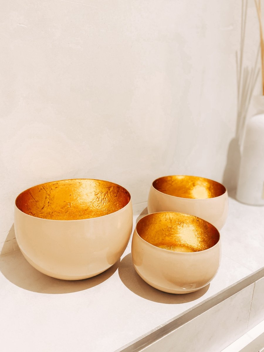 Oriental Schaaltjes met goud - 3 stuks - Beige - Maison Des Bonheurs