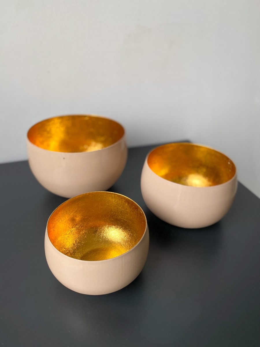 Oriental Schaaltjes met goud - 3 stuks - Beige - Maison Des Bonheurs